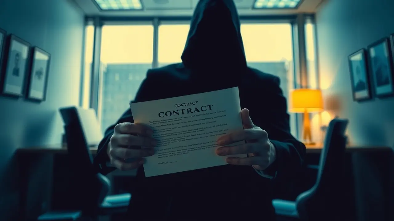 Sonhar com Fraude: Descubra o Significado e as Lições Ocultas Homem hesitante diante de contrato fraudulento.