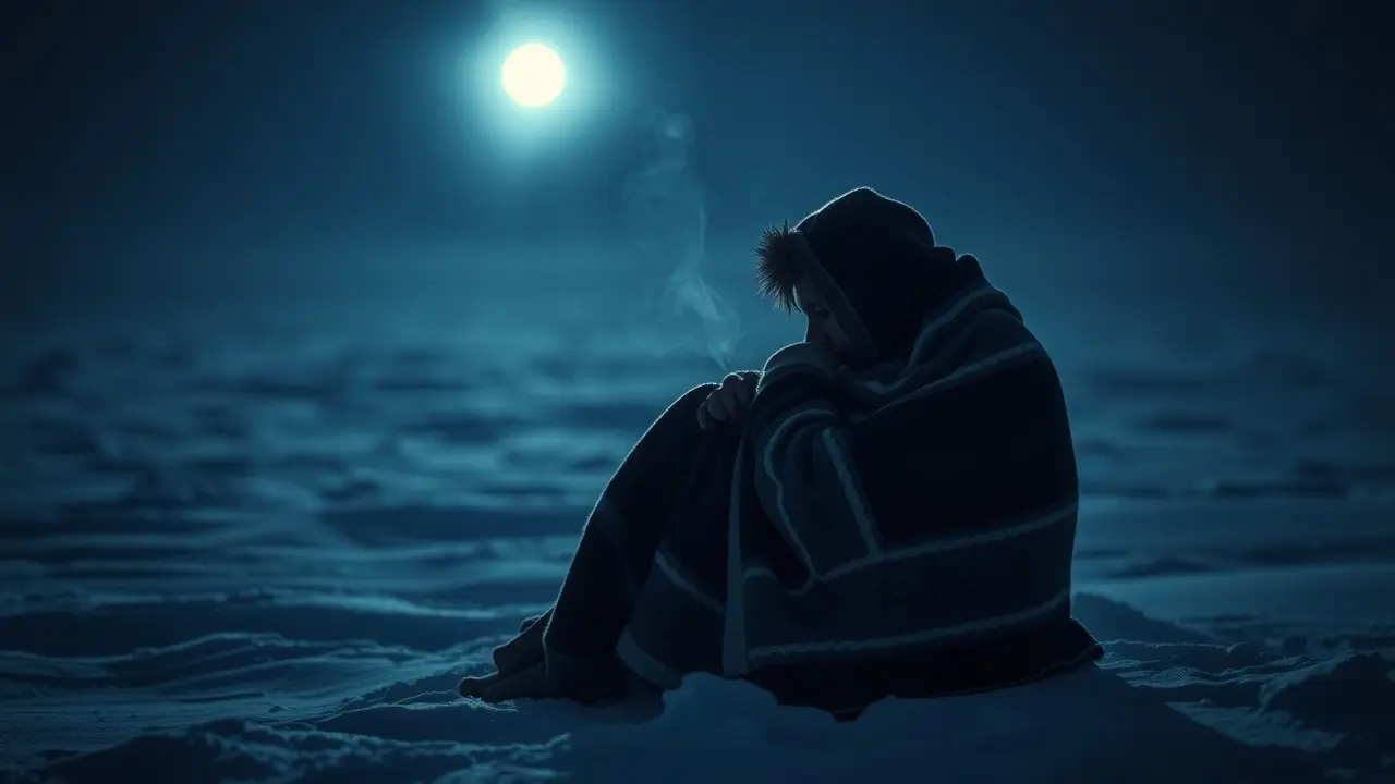 Pessoa com frio na neve