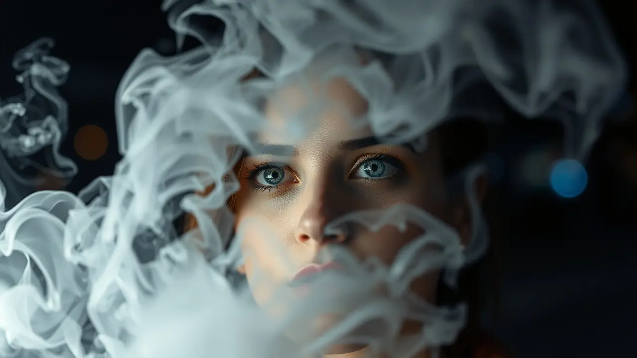 Mulher com fumo colorido no sonho