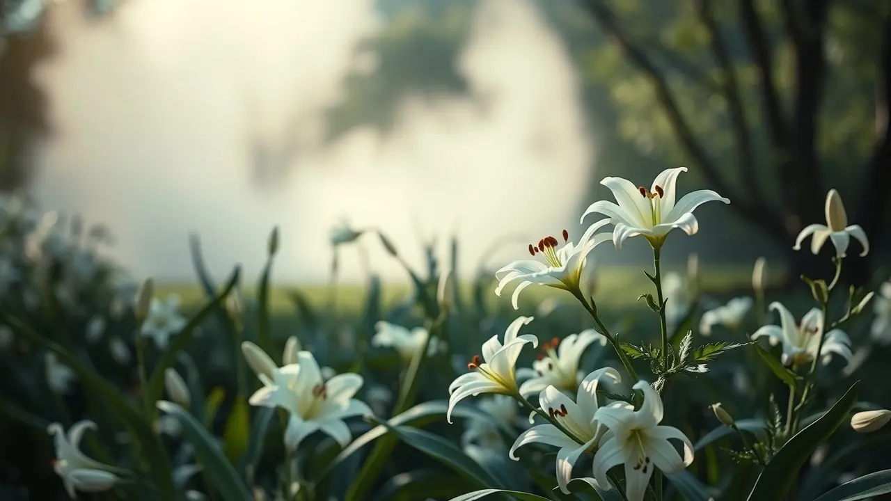 O Significado Profundo de Sonhar com Funeral Jardim com lírios brancos simbolizando sonhar com funeral.