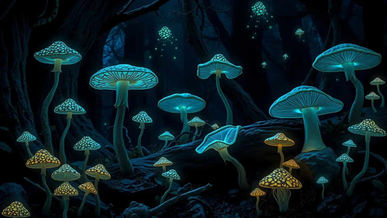 Sonhar com Fungo: Descubra os Significados e Interpretações Fungos bioluminescentes em floresta escura