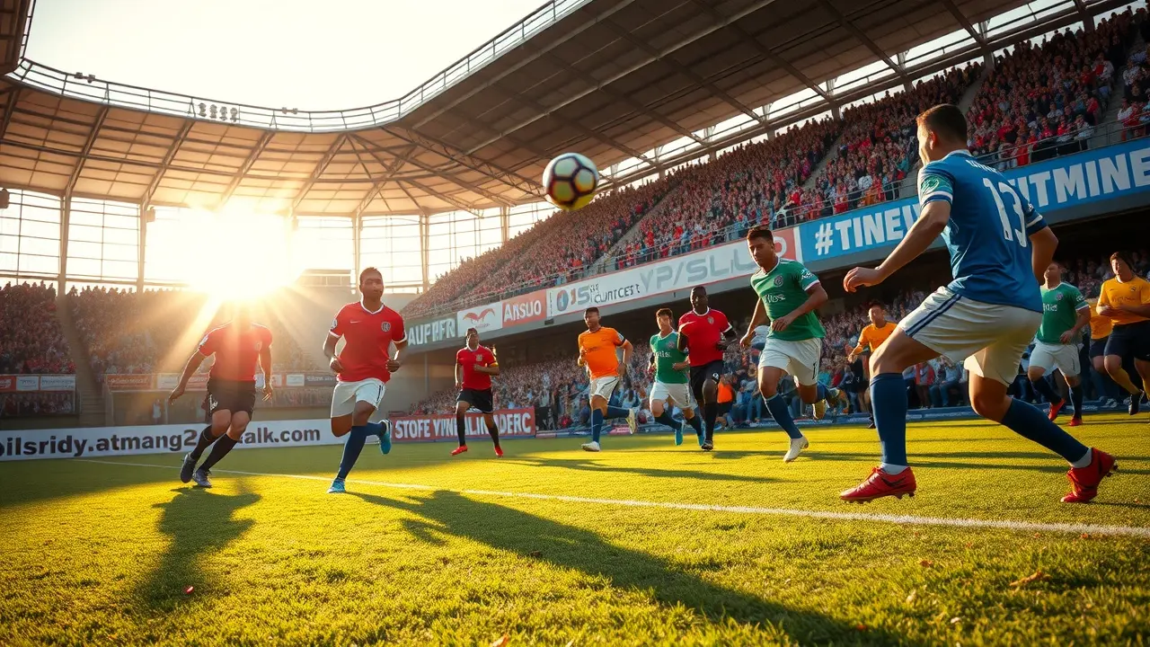 Partida de futebol em dia ensolarado.