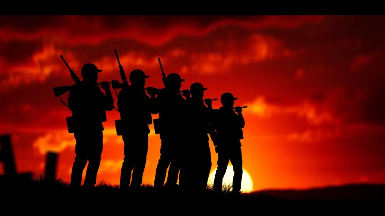 Silhueta de fuzilamento ao amanhecer