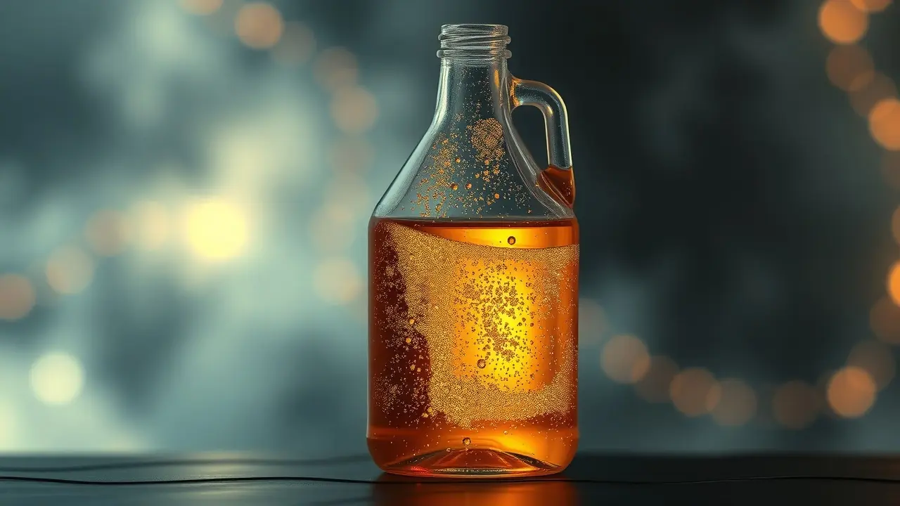 Galão brilhante com líquido dourado