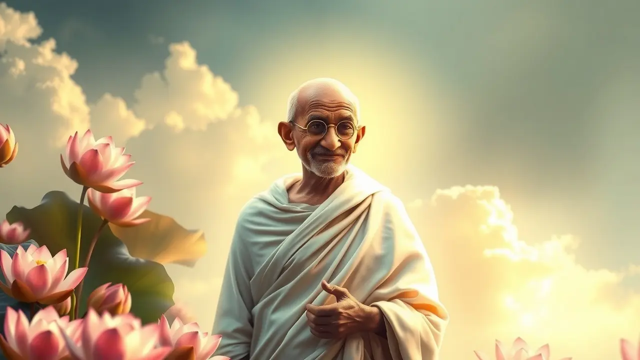 Gandhi em sonho simbolizando paz e sabedoria
