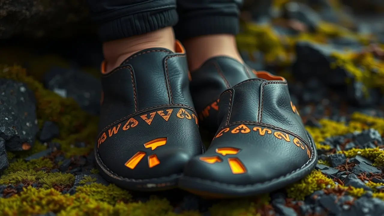 Par de sapatos Gapaldur decorados com runas