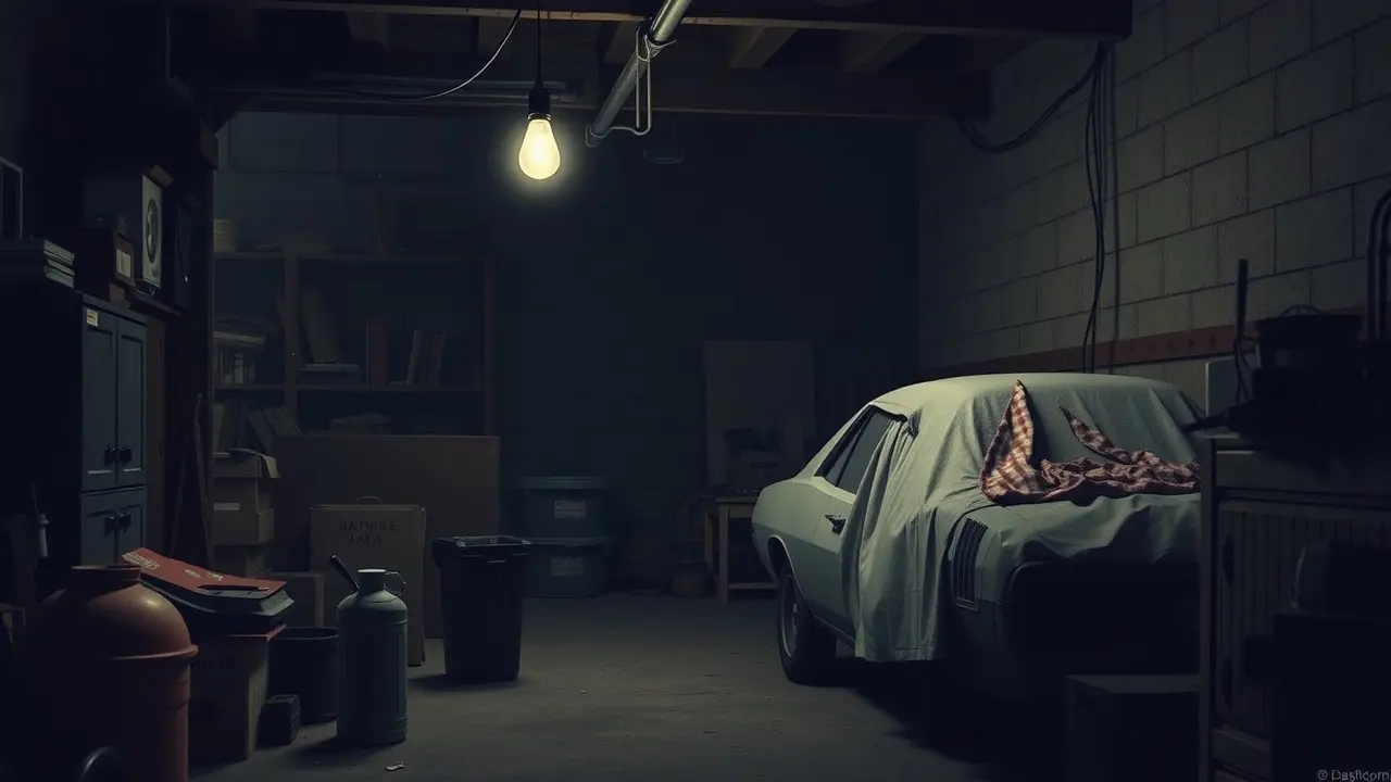 Garagem escura e empoeirada em sonho
