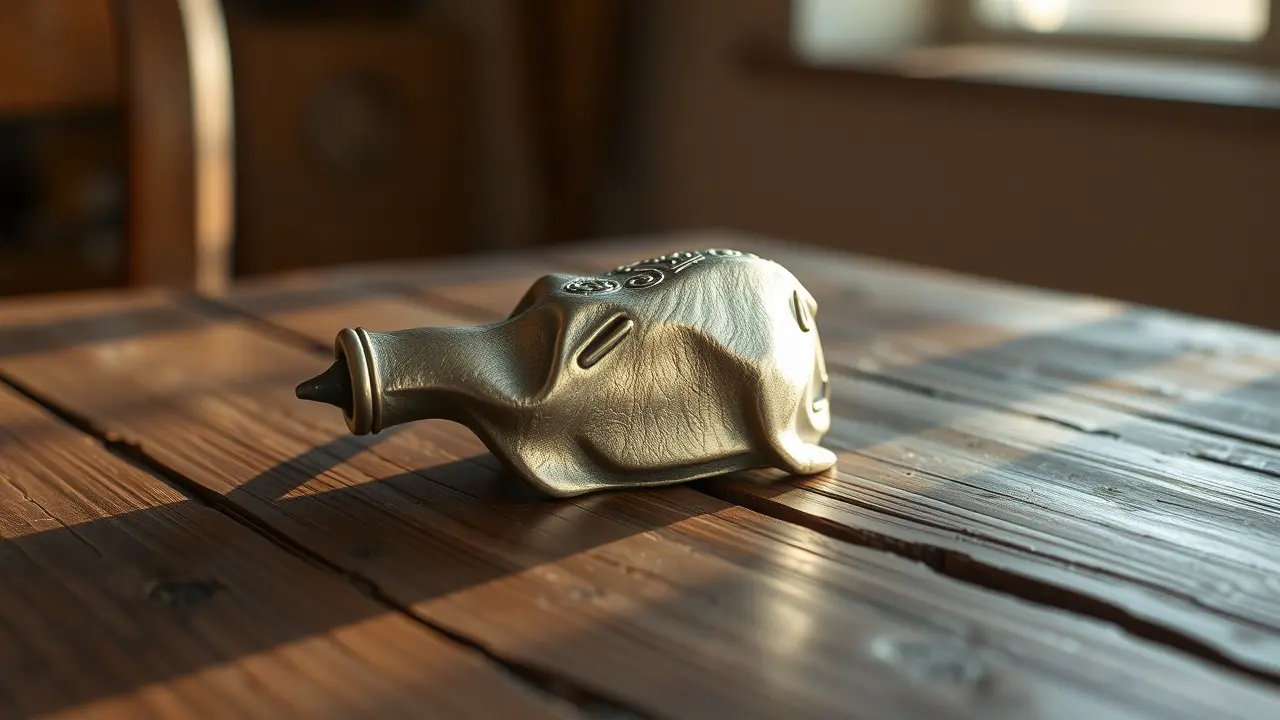 Garfo de prata antigo sobre mesa de madeira