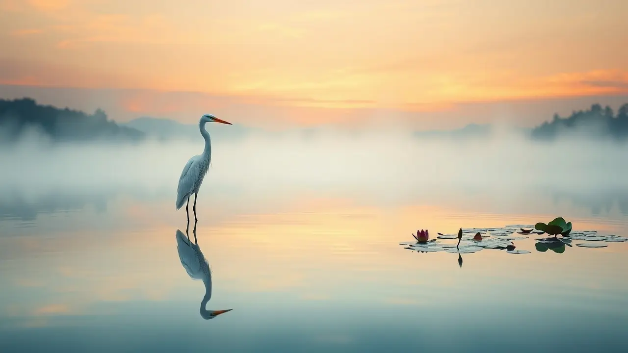 Sonhar com Garça: Desvende os Significados e Simbolismos! Garça branca em lagoa calma ao amanhecer