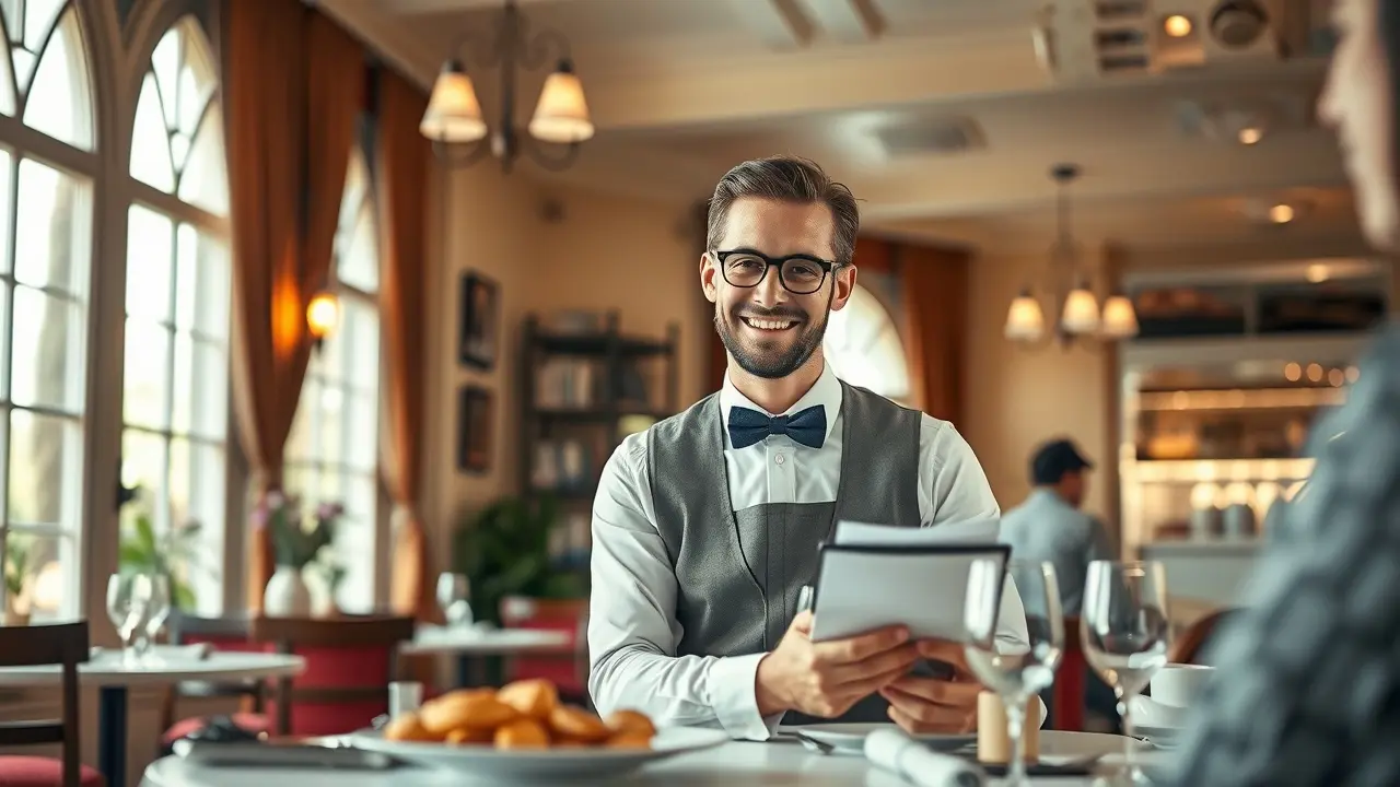 Sonhar com Garçom: Descubra os Significados e Interpretações! Garçom sorrindo atendendo um cliente
