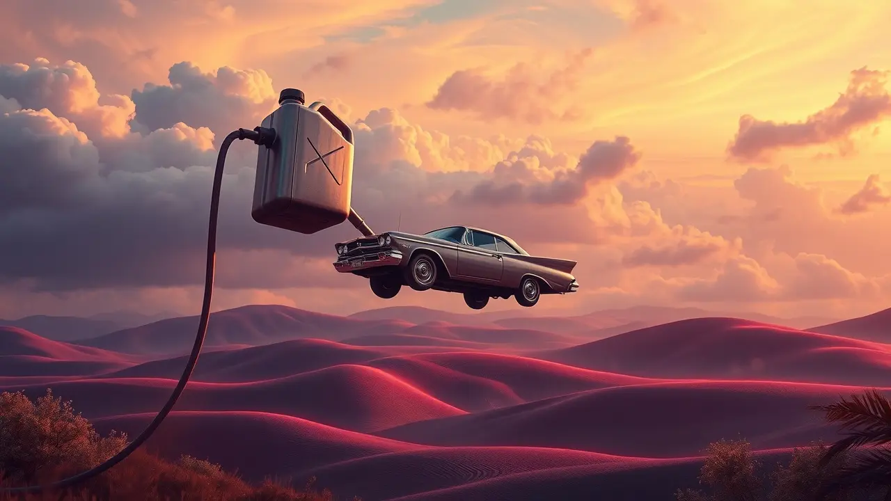 Significado de Sonhar com Gasolina: Descubra as Mensagens Ocultas Sonho com gasolina: carro sendo abastecido em paisagem surreal