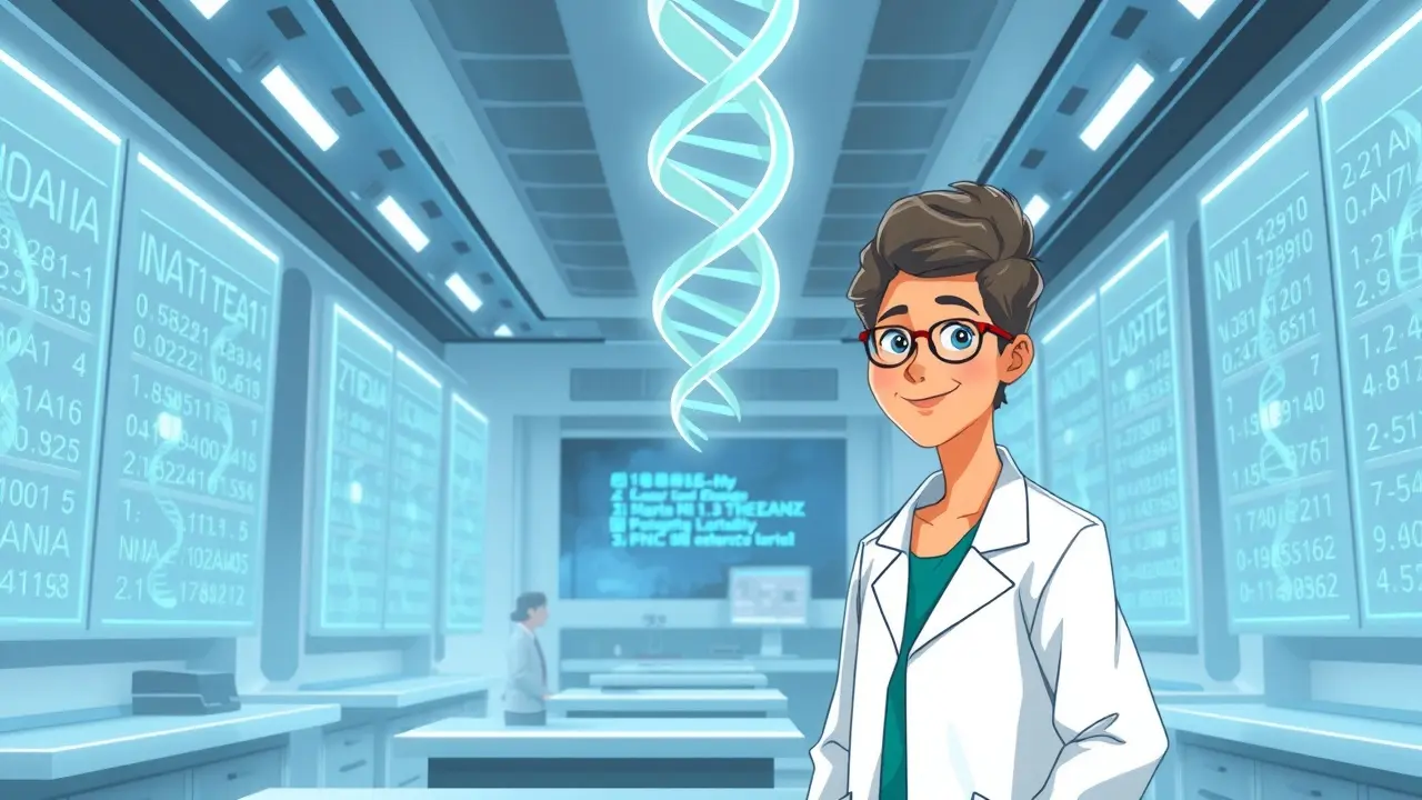 Sonhar com Geneticista: Desvendando os Mistérios do DNA Onírico Ilustração de Geneticista em Laboratório Futurista