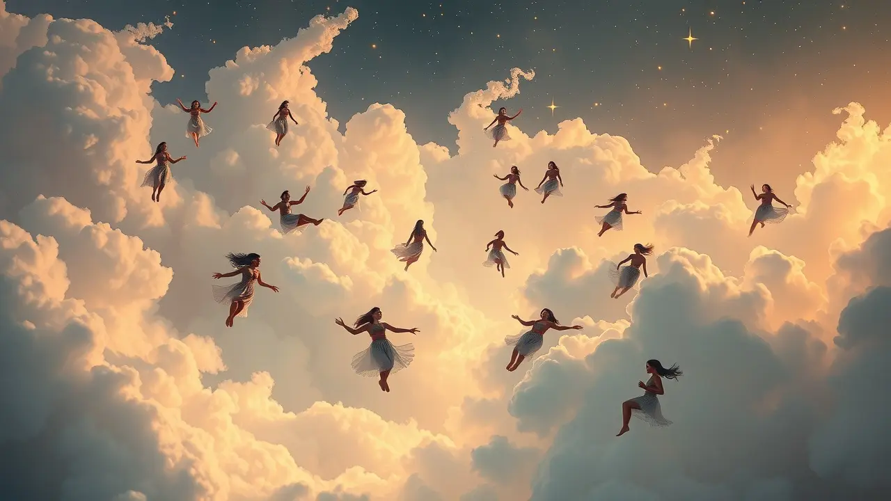 Significado de Sonhar com Gente: Uma Análise Detalhada Pessoas flutuando em um céu onírico