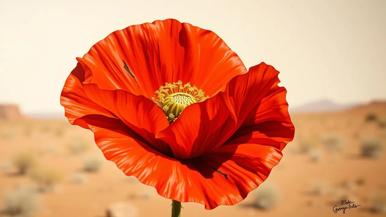 Significado de Sonhar com Georgia O’Keeffe: Uma Jornada Criativa Interior Flor de papoula no estilo de Georgia O'Keeffe.