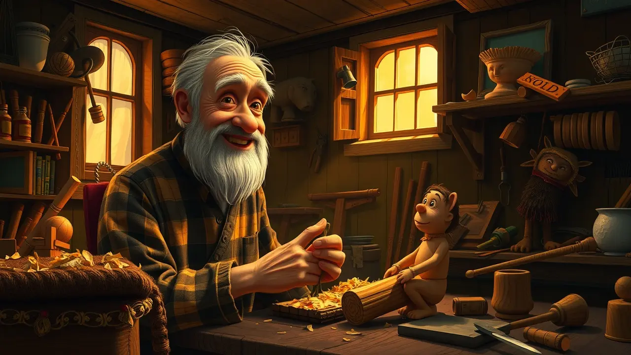 Gepetto trabalhando em sua oficina