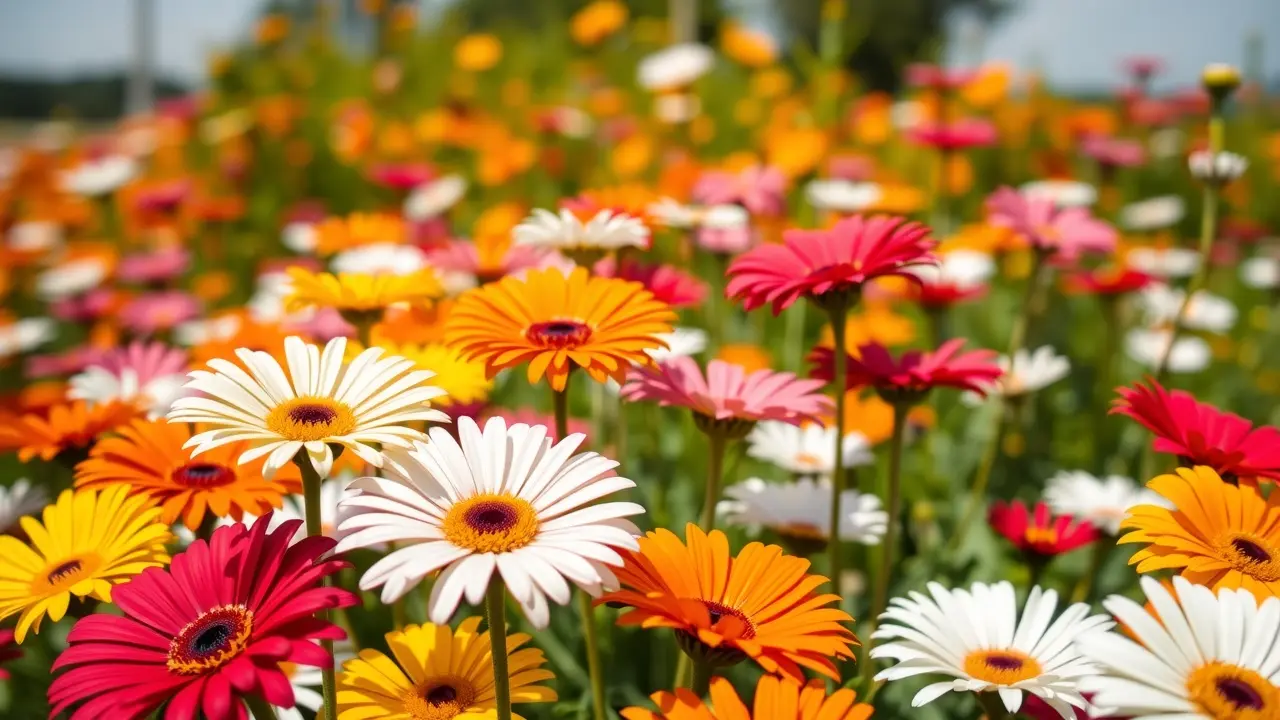 Campo florido de gérberas coloridas
