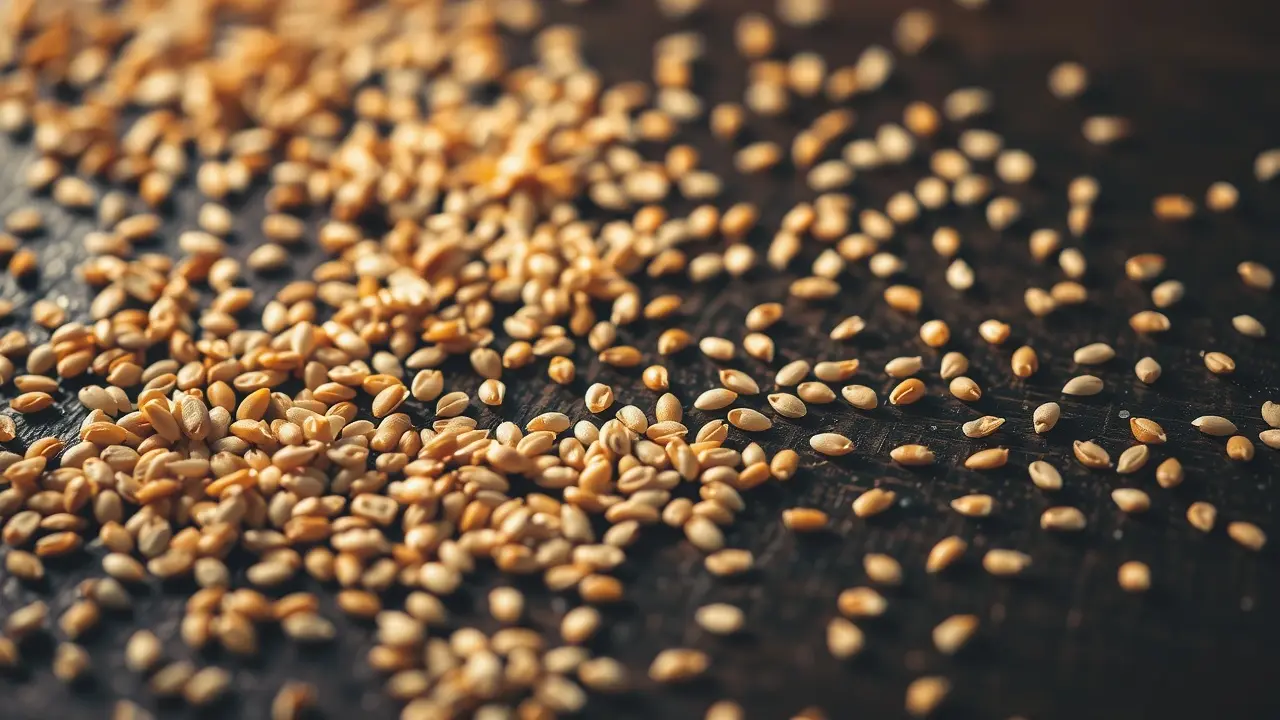 Sementes de gergelim em close-up.