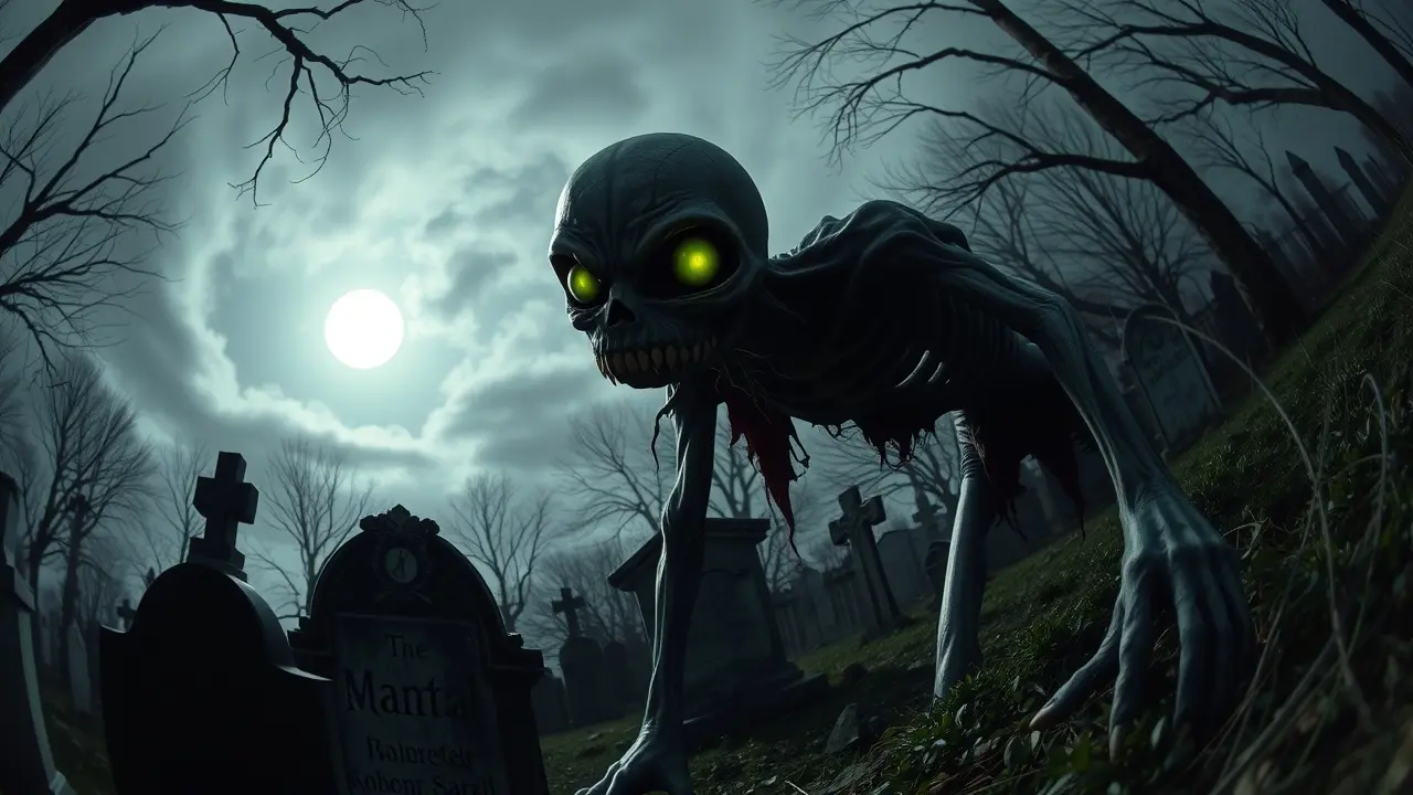 Sonhar com Ghoul: Desvende os Significados e Mistérios Ghoul em cemitério à noite