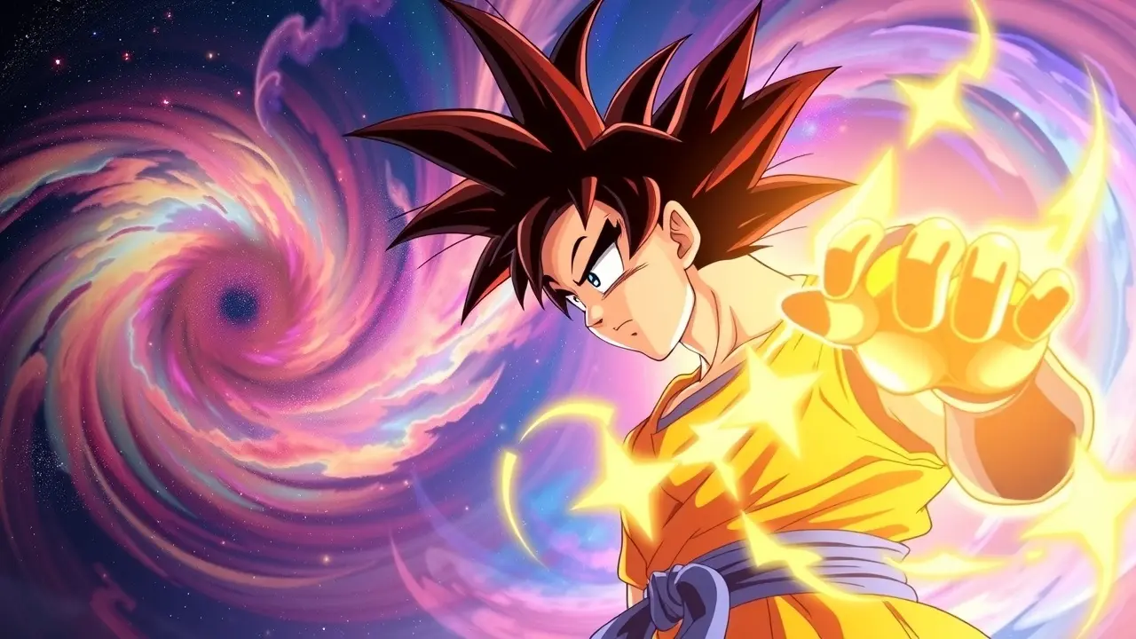 Significado de Sonhar com Goku: Interpretações e Simbolismos Goku em sonho, aura dourada e nebulosa estelar