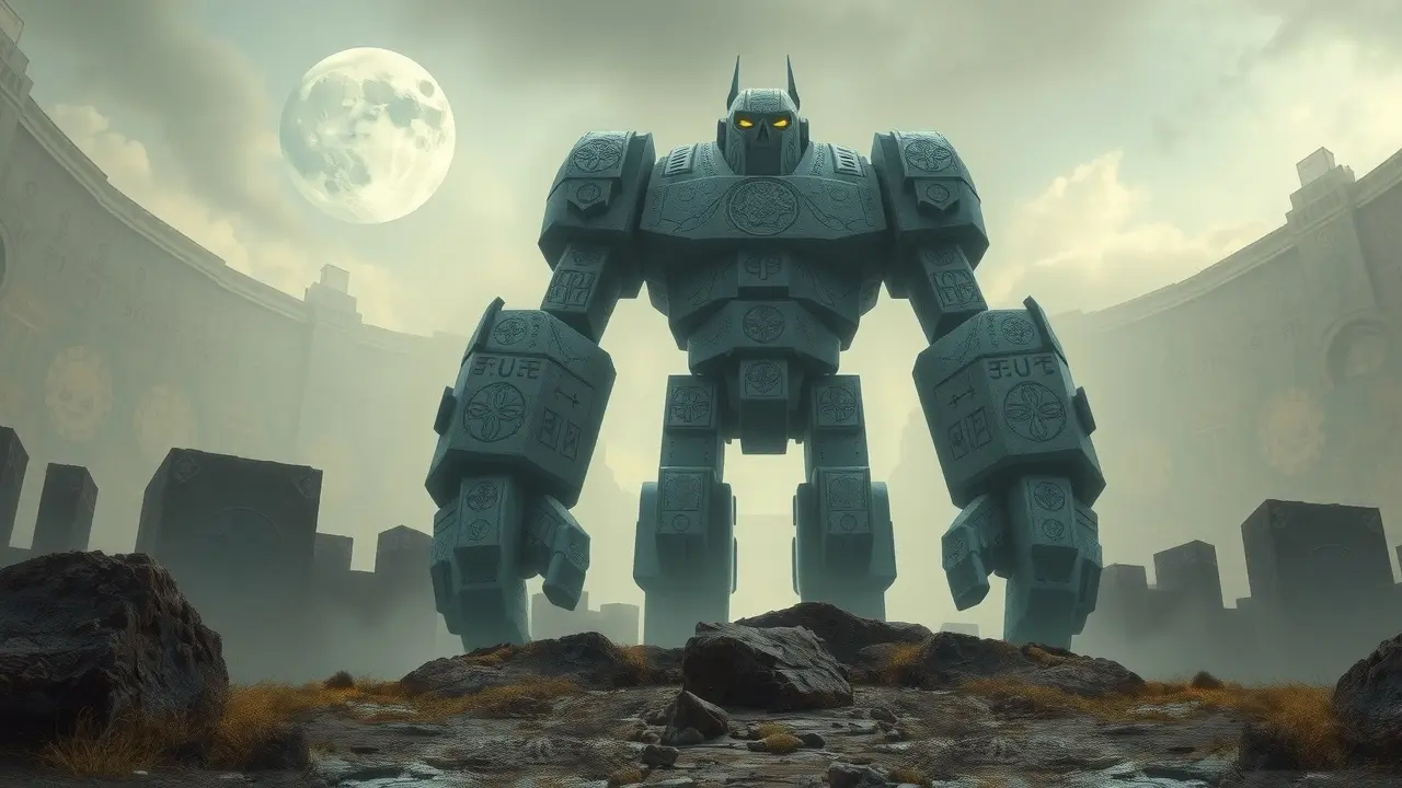 Golem de pedra sob a luz da lua