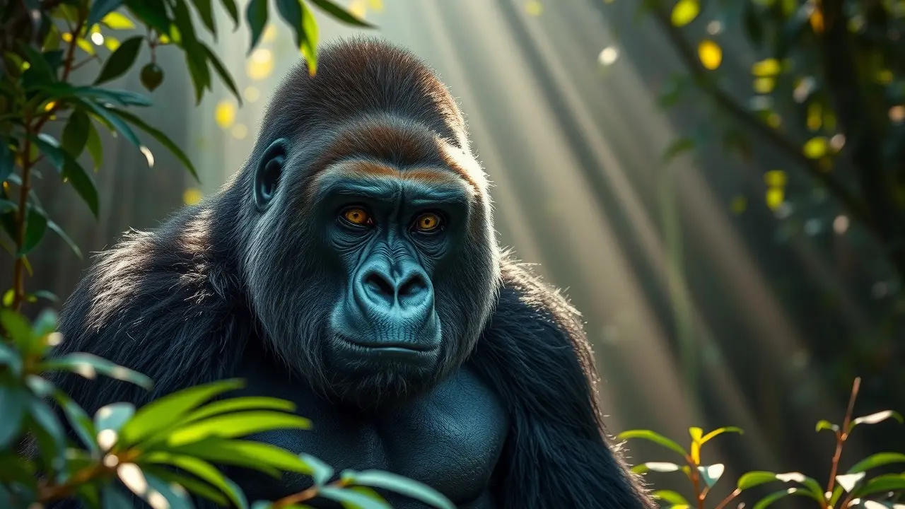 Gorila-das-montanhas na floresta