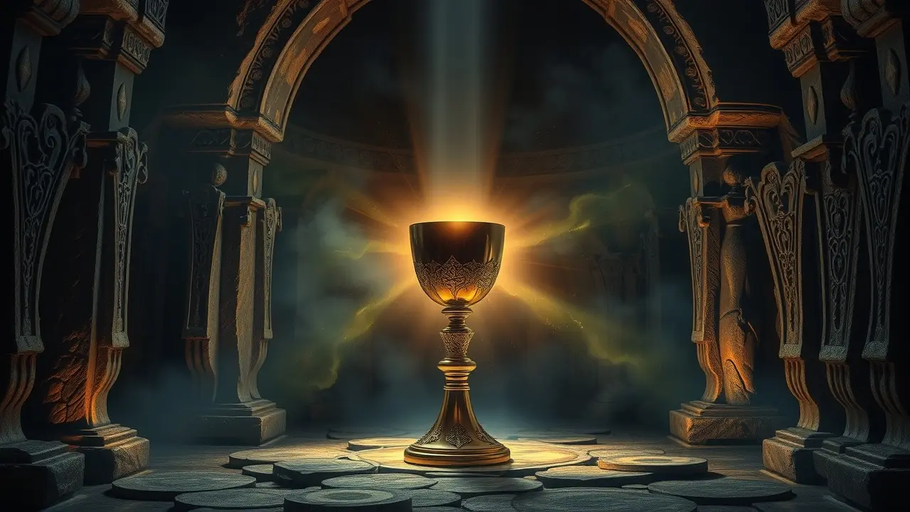Sonhar com Graal: Desvende os Mistérios e Significados Ocultos Graal brilhando em câmara escura