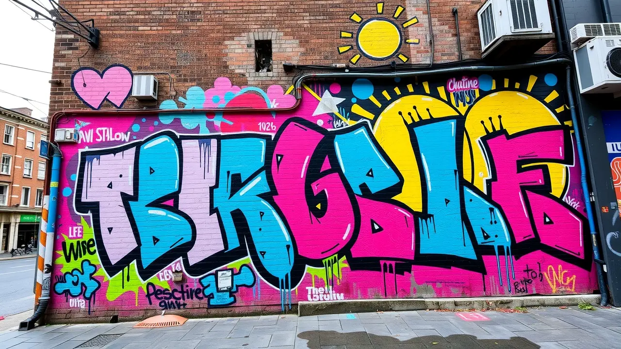 Grafitagem colorida em prédio urbano