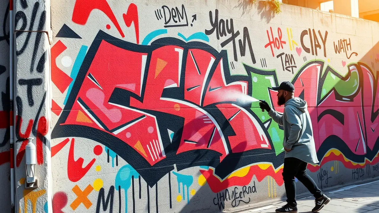 Grafite colorido em mural urbano