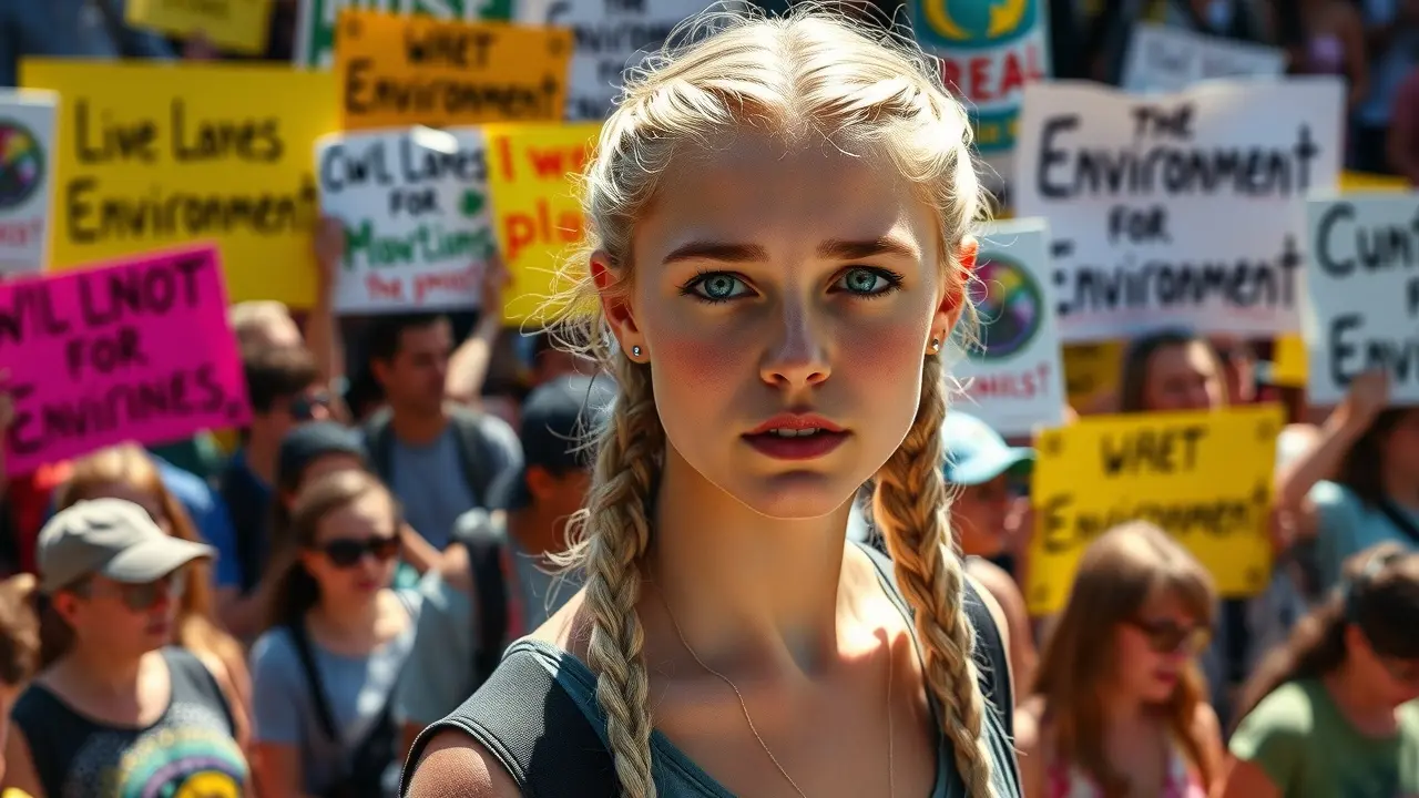 Significado de Sonhar com Greta Thunberg: Um Chamado à Ação Jovem ativista em protesto ambiental.