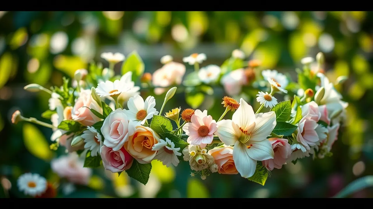 O Significado Profundo de Sonhar com Grinalda Grinalda florida em luz suave.