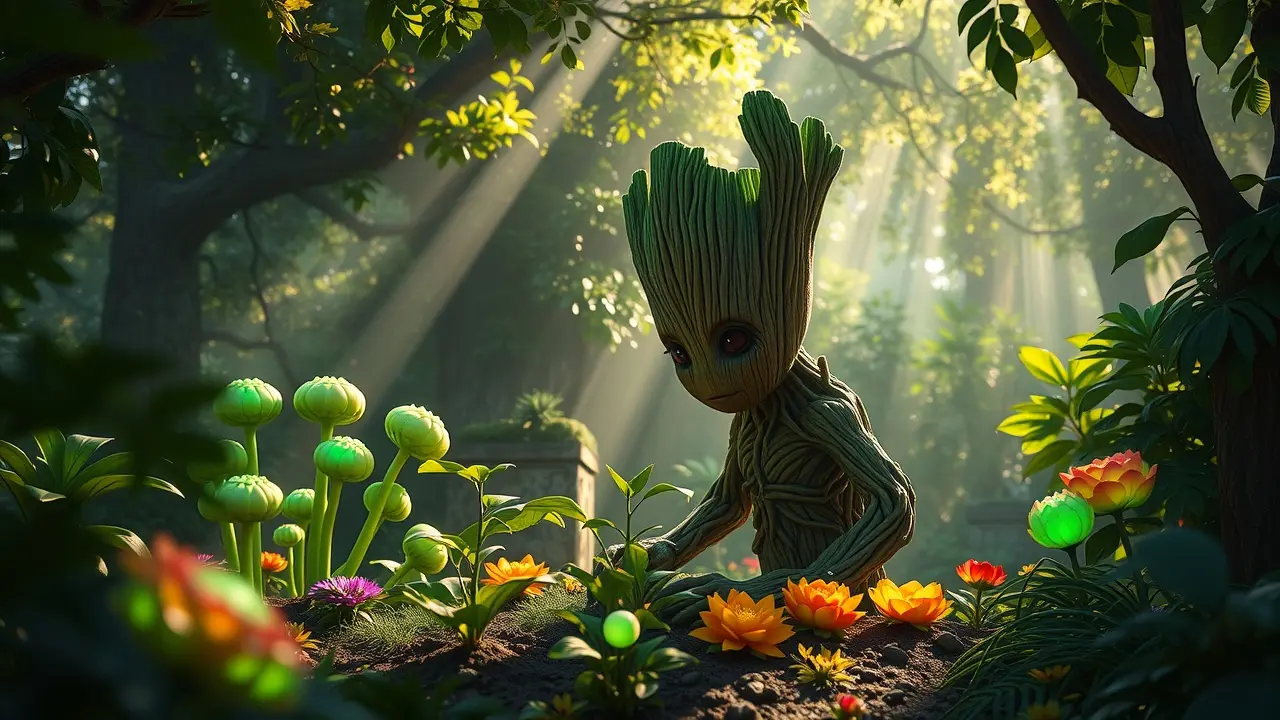 Sonhar com Groot: Decifre os Significados Ocultos Desse Sonho! Groot cuidando de plantas em sonho