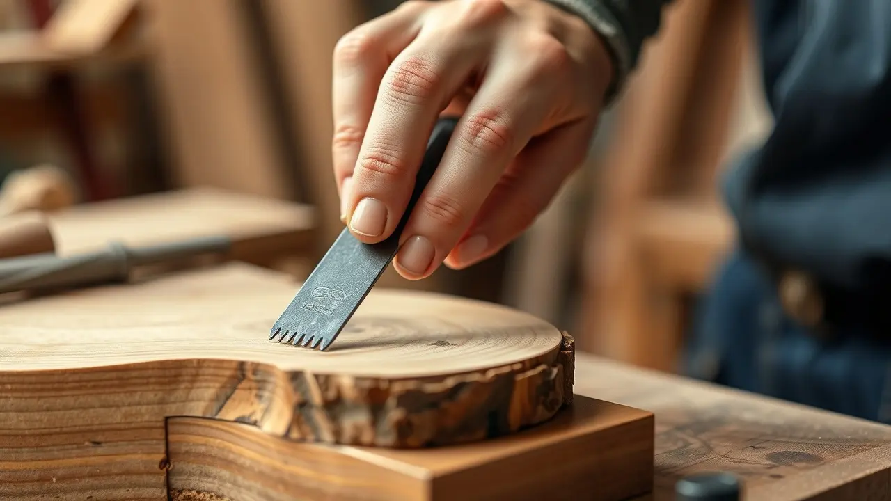 Mão usando grosa em madeira