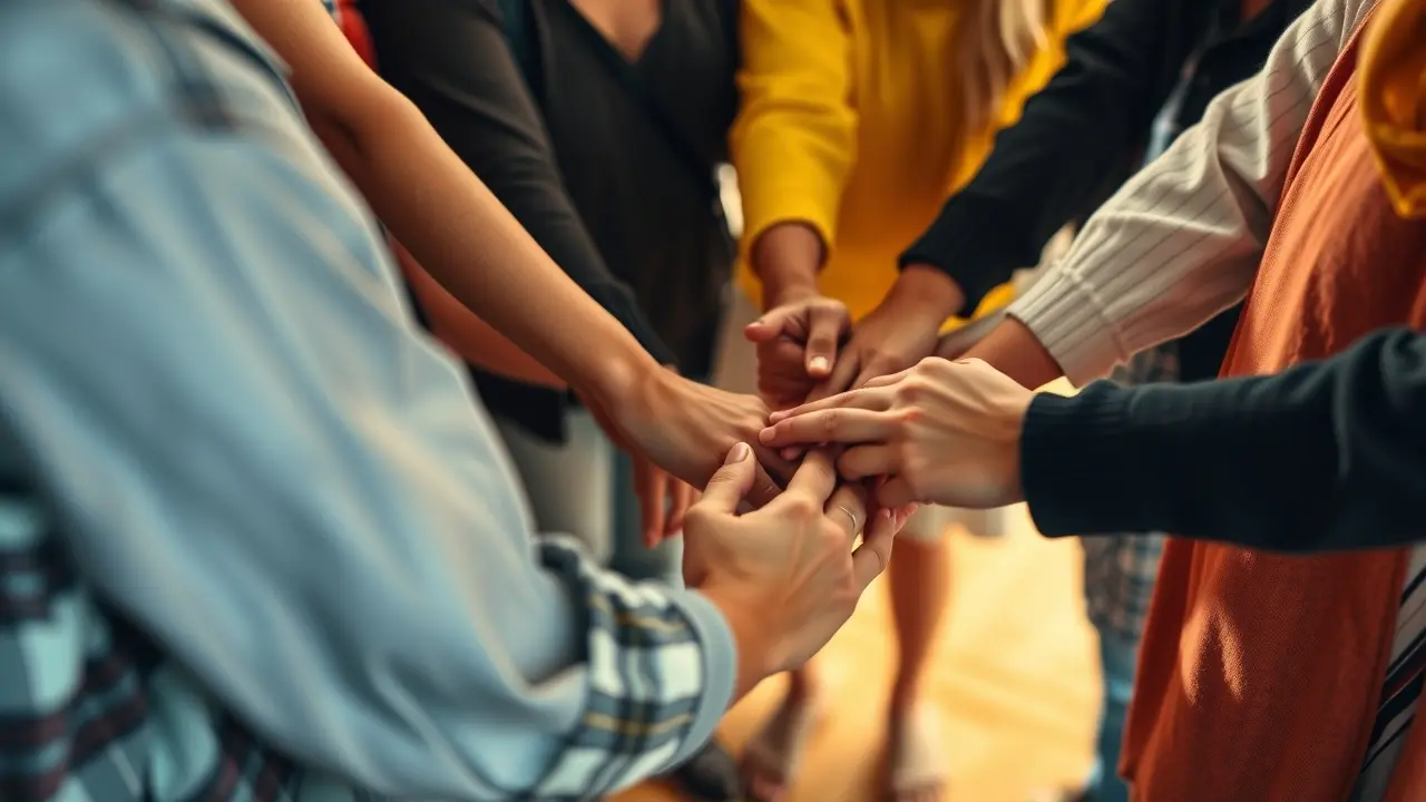 Grupo de pessoas unidas em um círculo