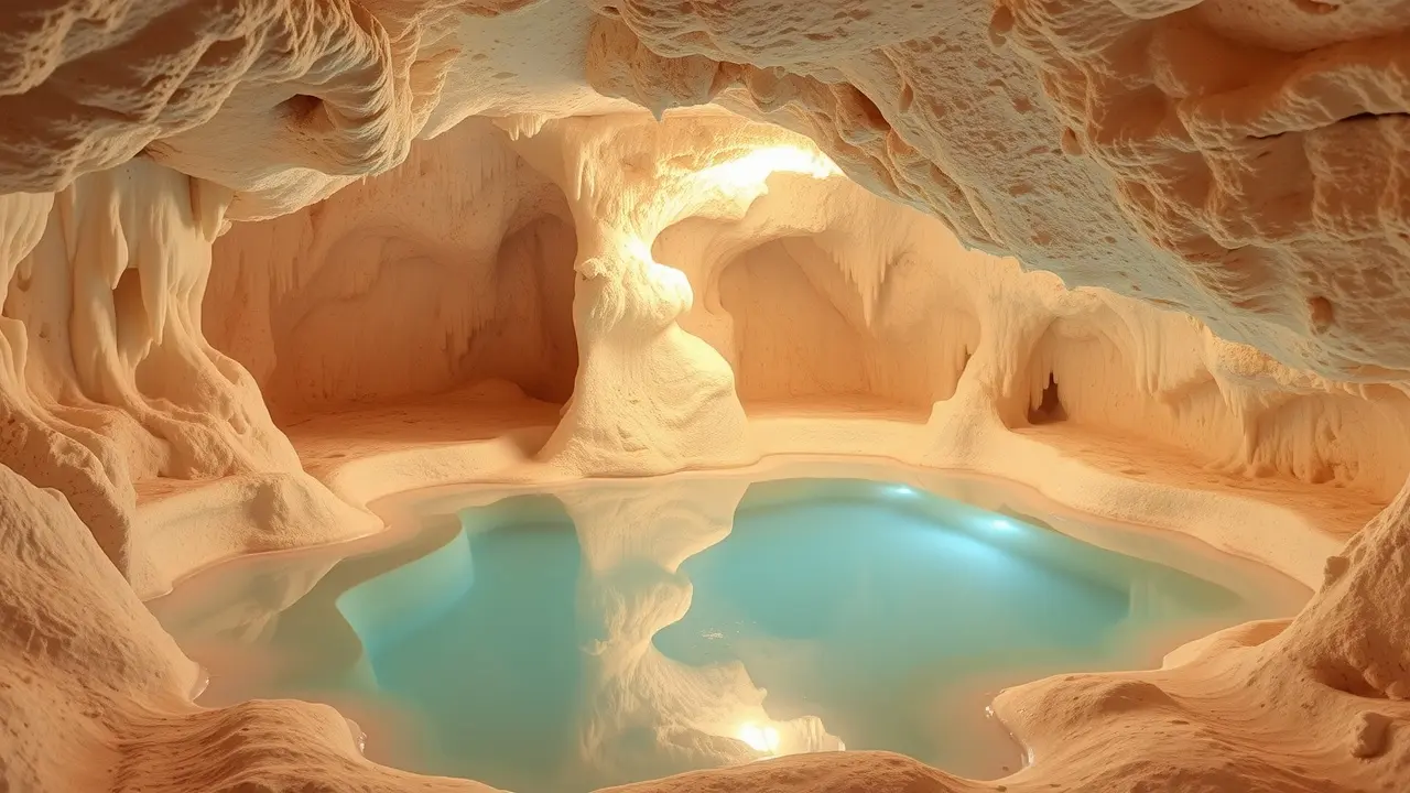 Gruta de sal com iluminação suave