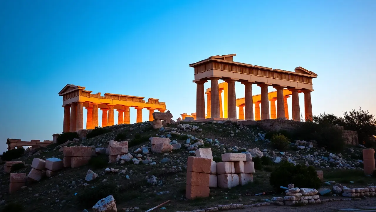 Acrópole de Atenas ao entardecer