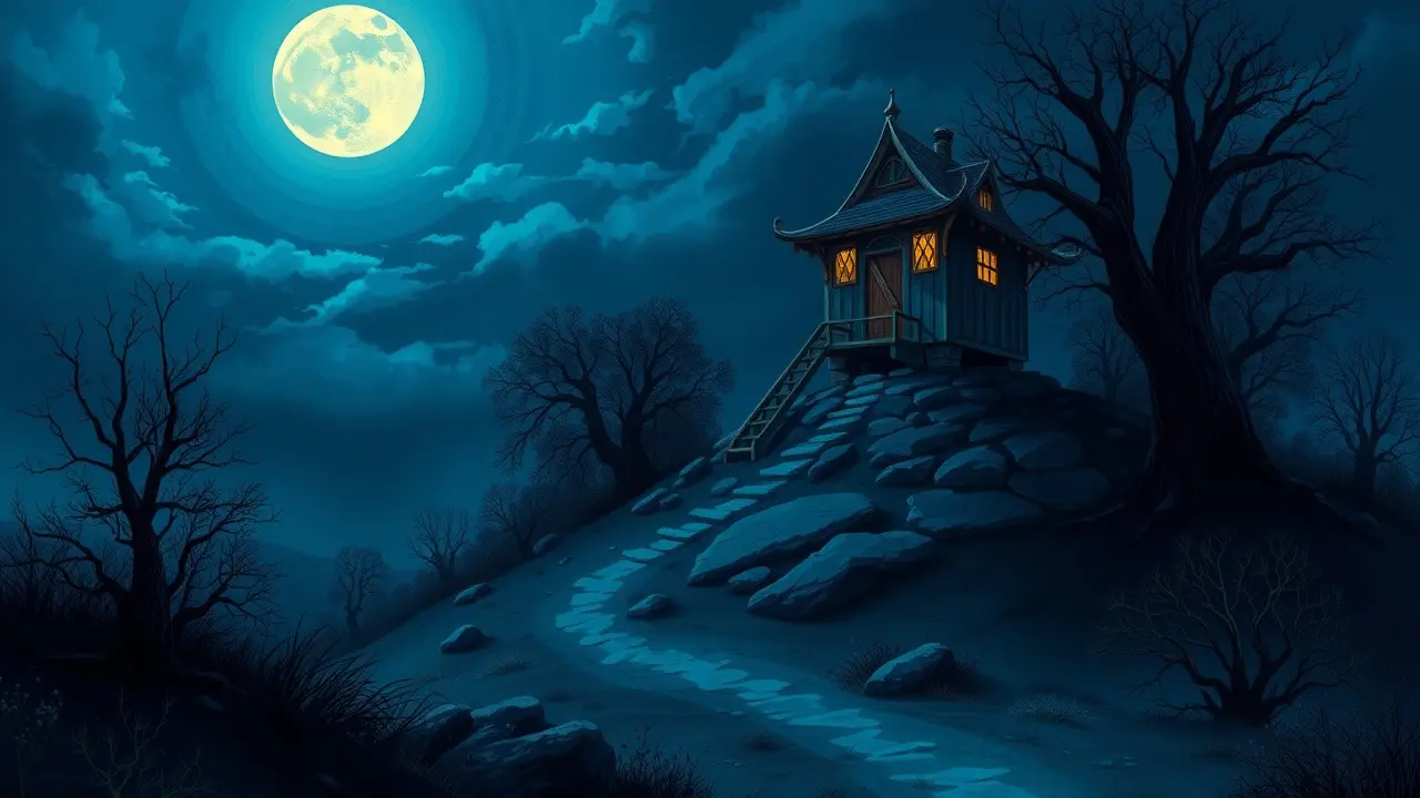 Ilustração de uma guarita iluminada à noite