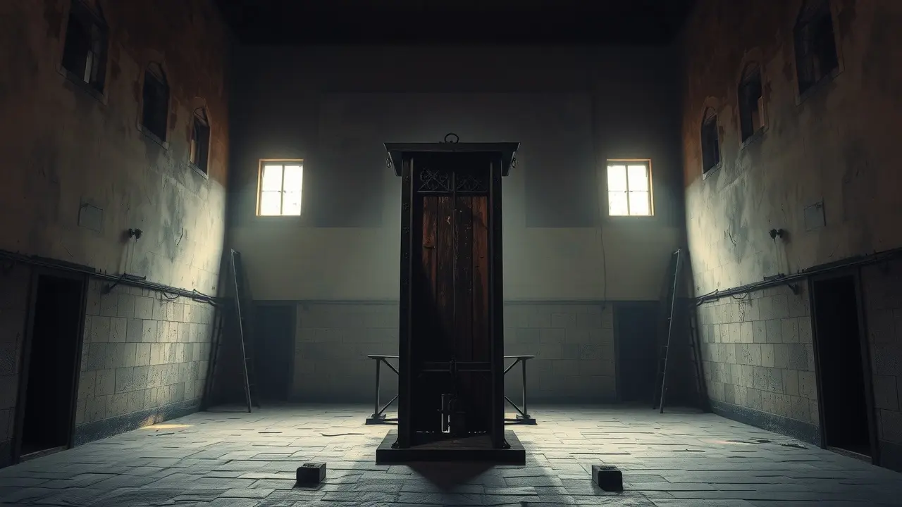 Guilhotina antiga com aspecto sombrio