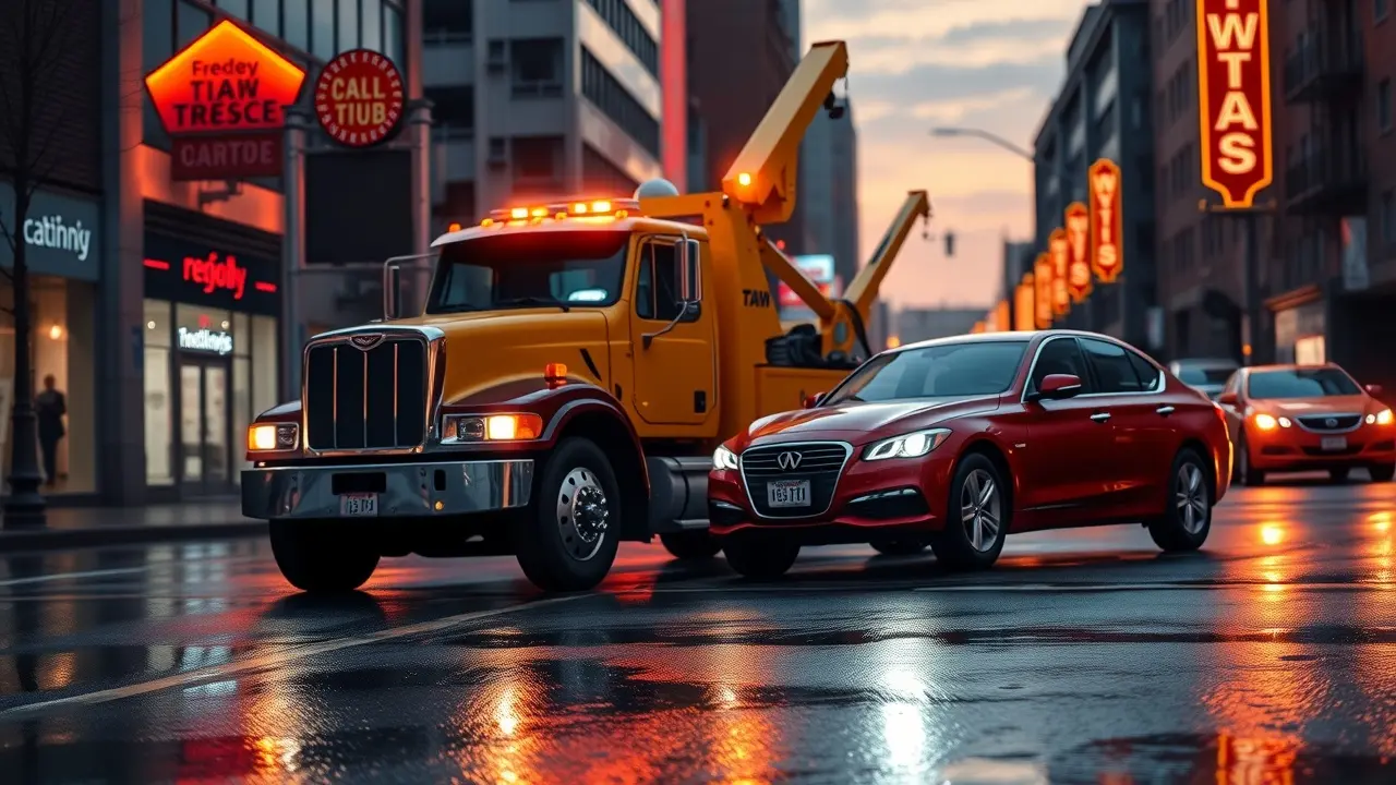 Guincho removendo carro quebrado na cidade