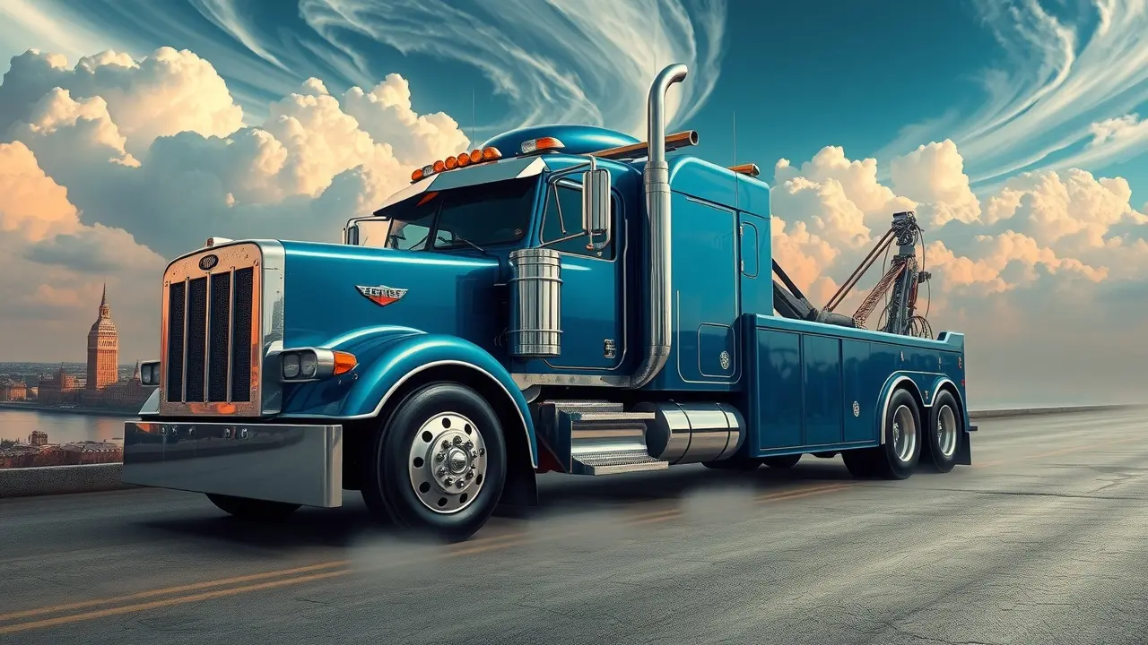 Homem sonhando com guincho azul em paisagem surreal