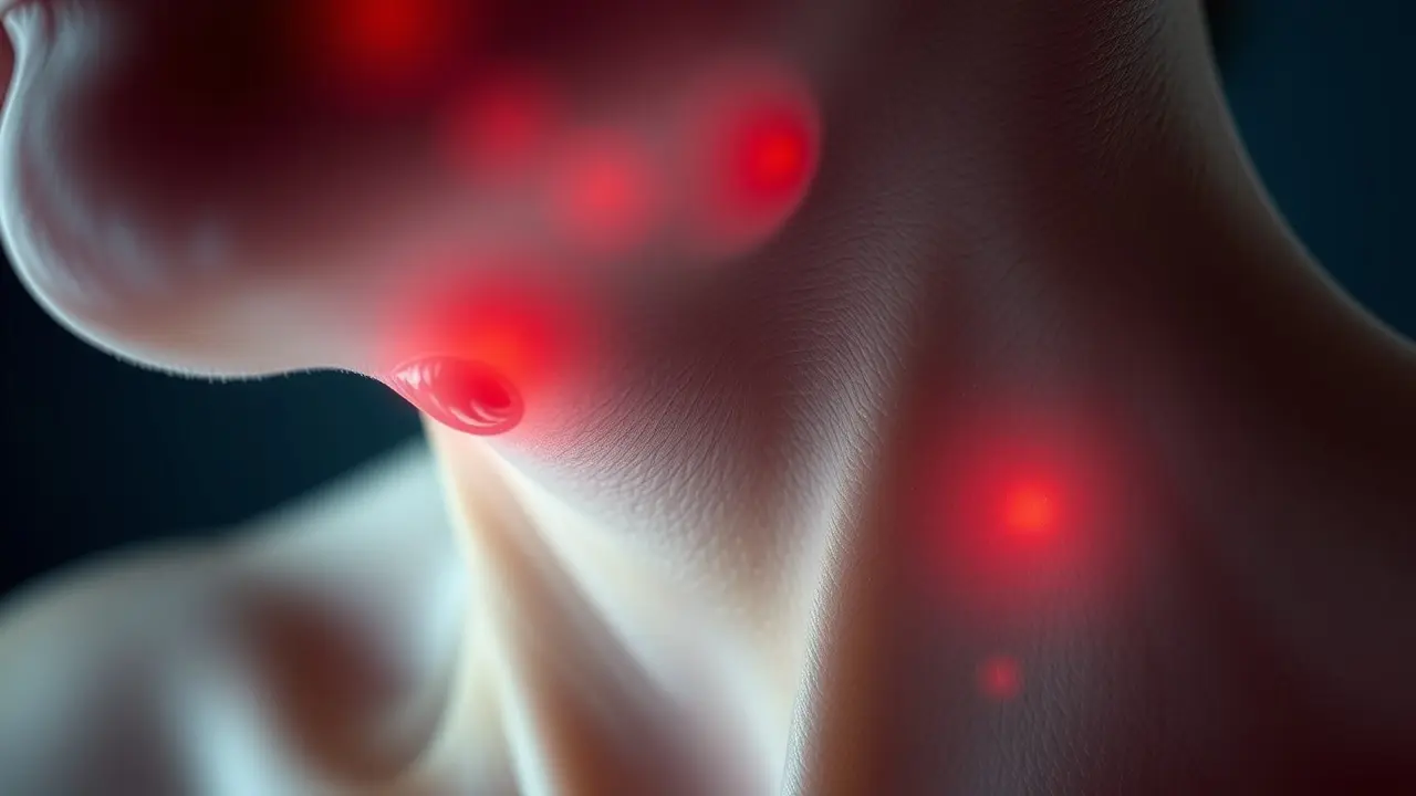 Ilustração de gânglios linfáticos inflamados no pescoço