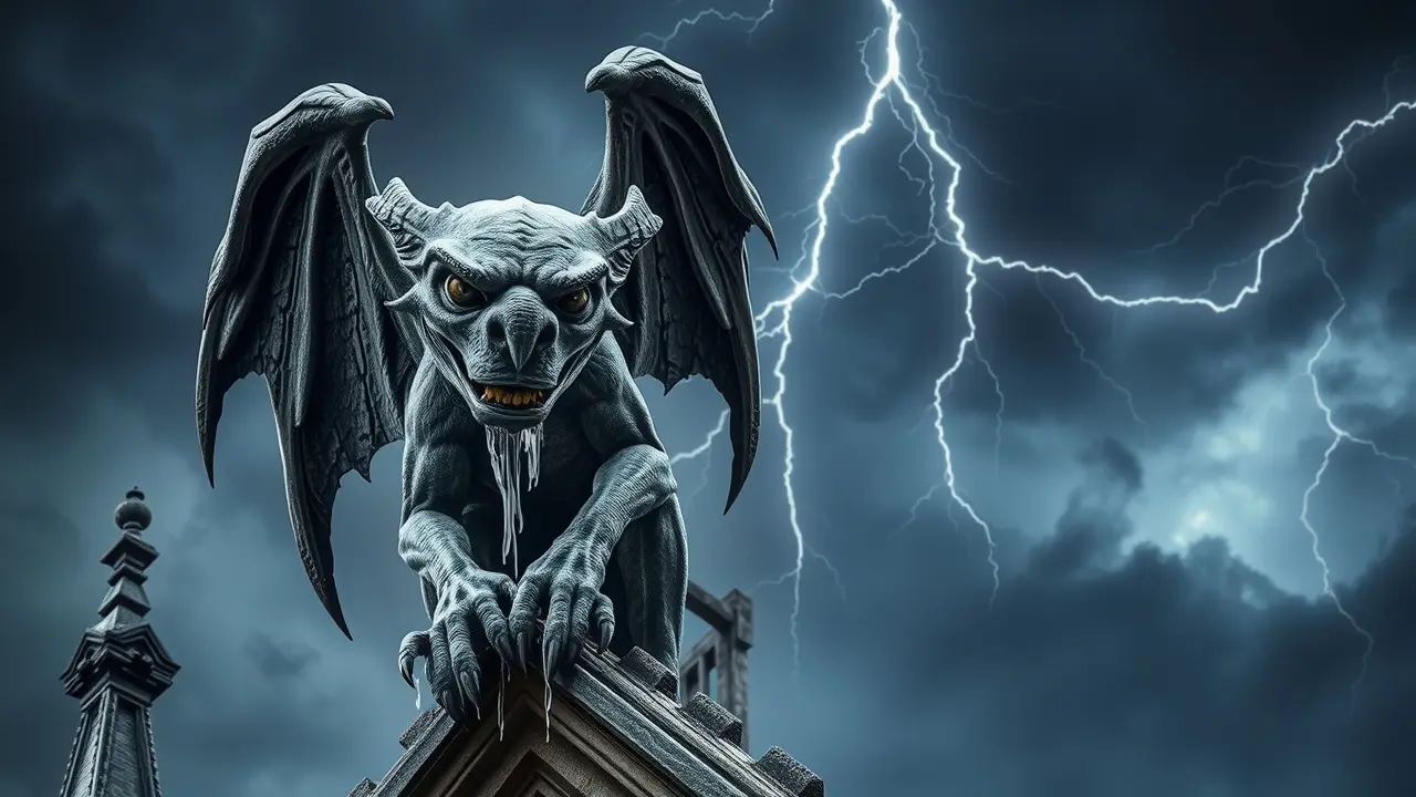 Gárgula de pedra em catedral gótica.