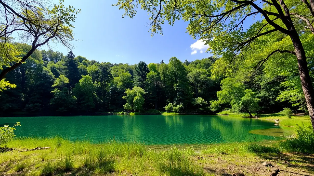 Significado de Sonhar com Habitat Natural: Desvende os Símbolos! Habitat natural exuberante com lago refletindo o céu