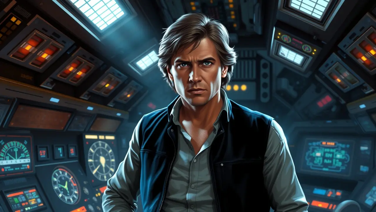 O Significado Oculto de Sonhar com Han Solo Han Solo sorrindo no cockpit da Millennium Falcon.