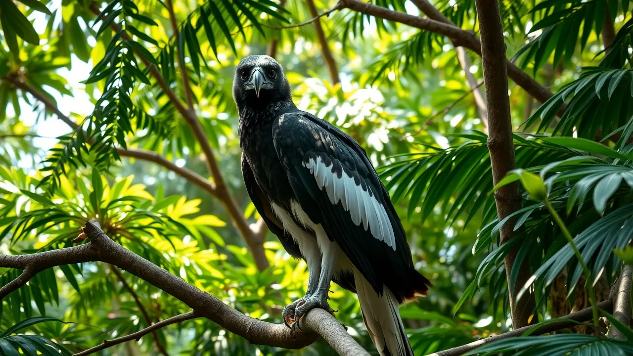 Sonhar com Harpia: Desvende os Significados e Simbolismos Harpia pousada em galho na floresta.