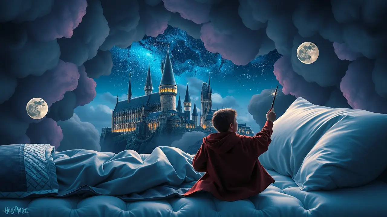 Pessoa sonhando com Harry Potter e Hogwarts.