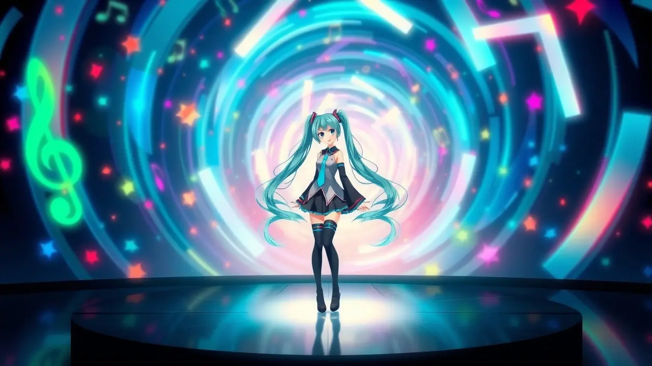 Sonho com Hatsune Miku em um palco iluminado