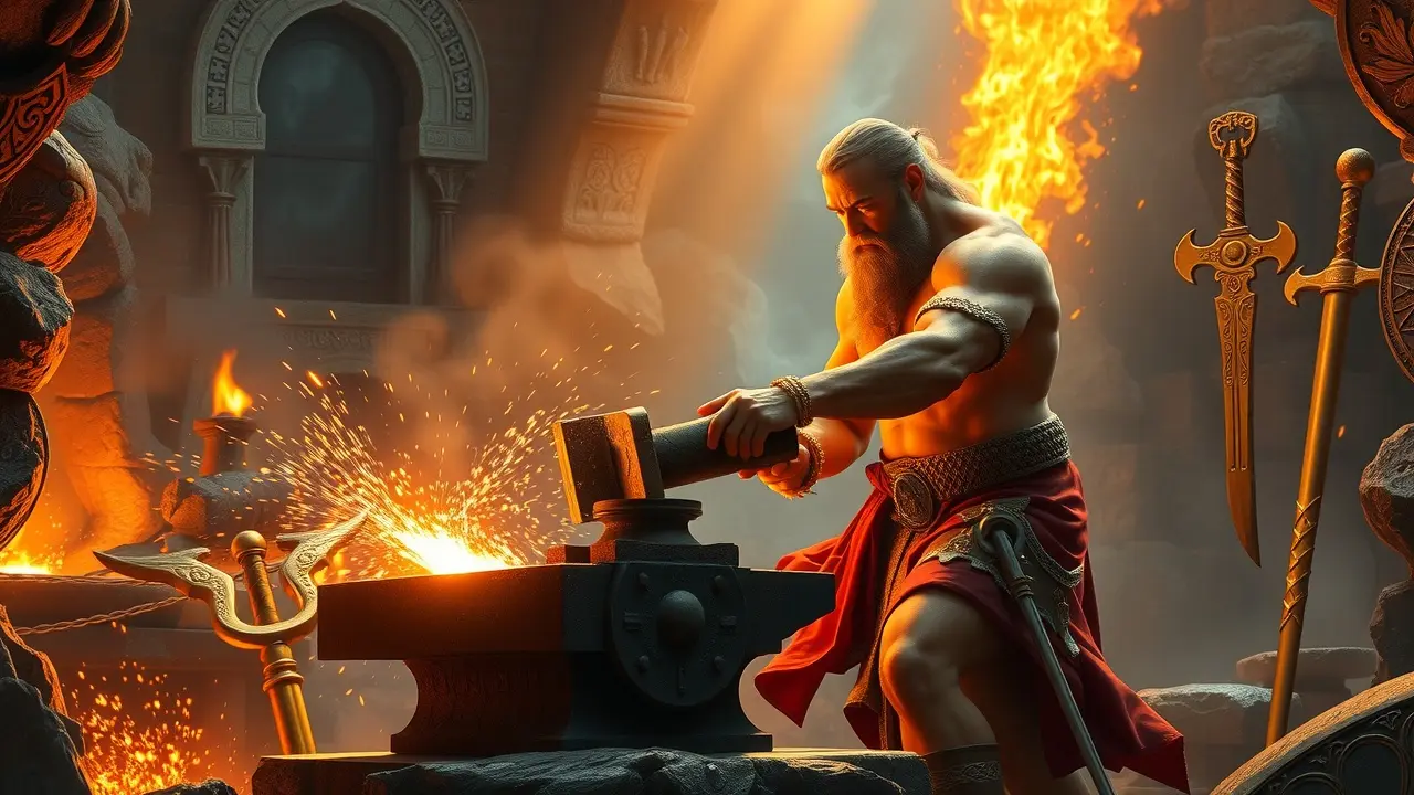 Hefesto forjando no Olimpo.