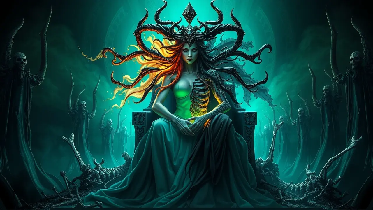 Significado de Sonhar com Hela: Desvendando os Mistérios da Deusa da Morte Representação da deusa nórdica Hela, simbolizando vida e morte.