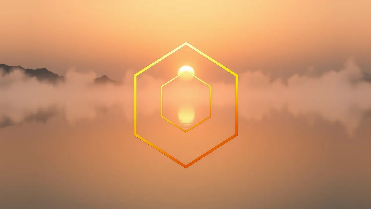 Sonhar com Hexad: Desvende os Significados Ocultos! Hexágono dourado refletindo em lago, representando sonhos e equilíbrio.