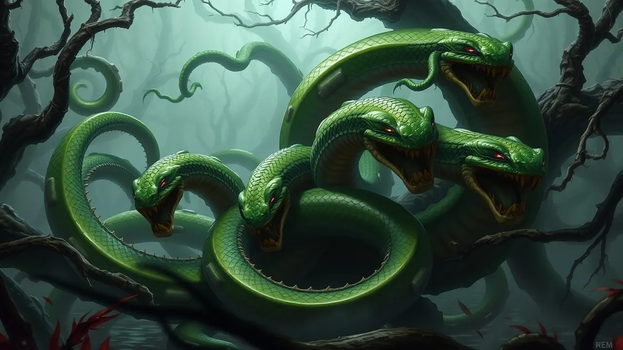 Hidra de múltiplas cabeças em um pântano.